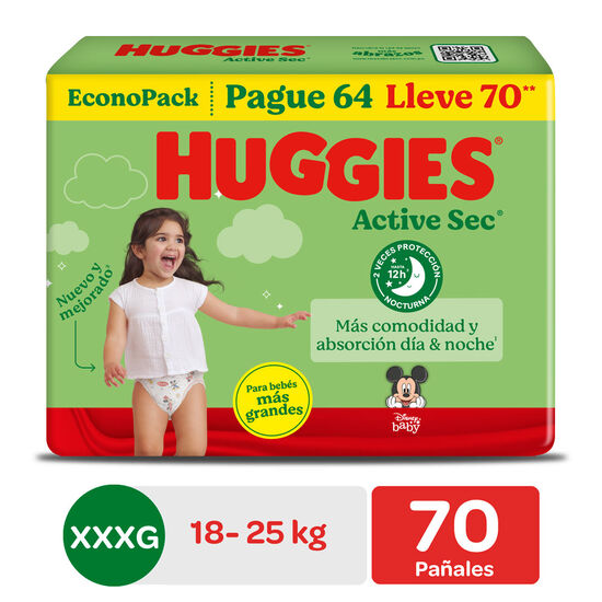 Pañal Huggies Active Sec BigPack Talla XXXG 70 Unid